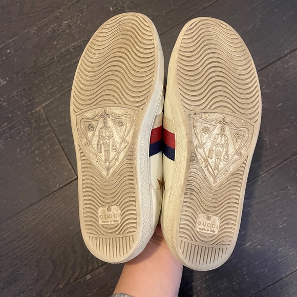GUCCI Ace Bee Star White Leather shoe trainers Sneakers Ladies size 37 - Picture 9 of 10